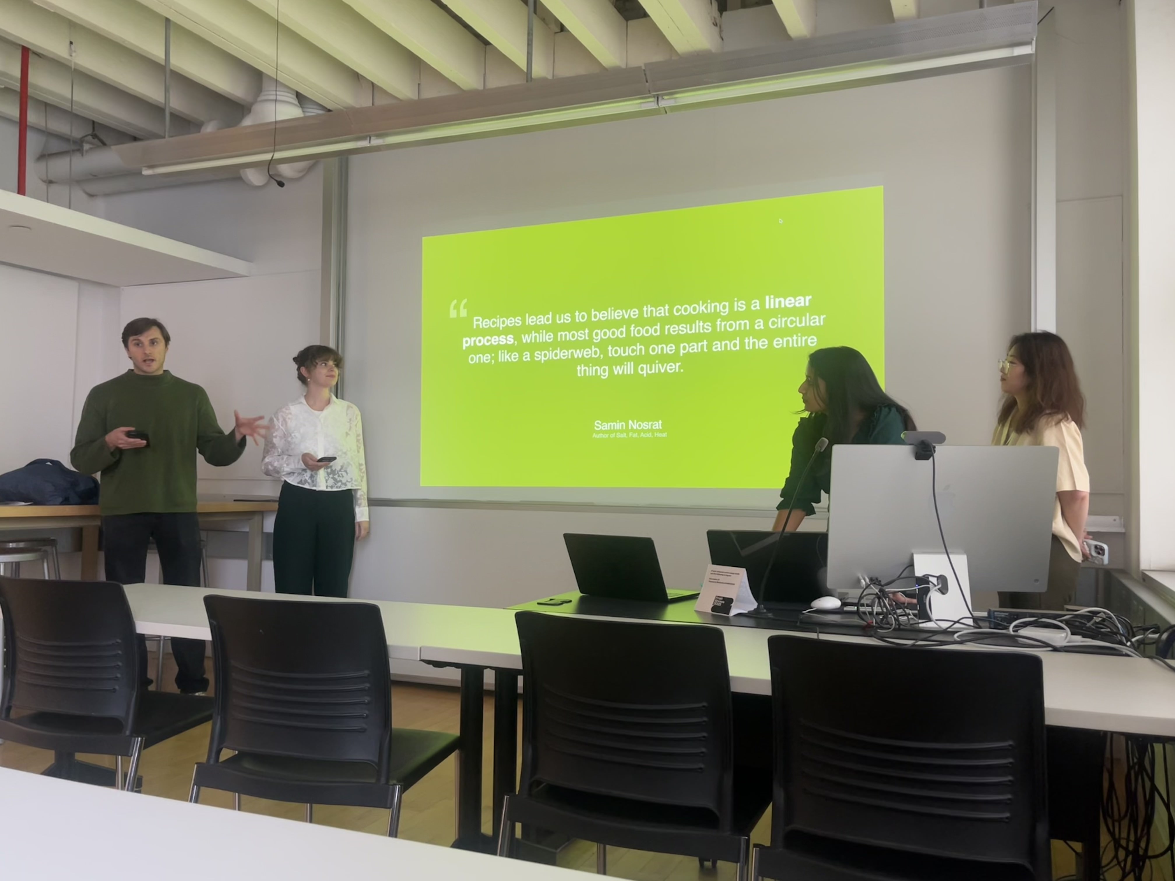 The Chef’d team presenting the Samin Nosrat quote slide.