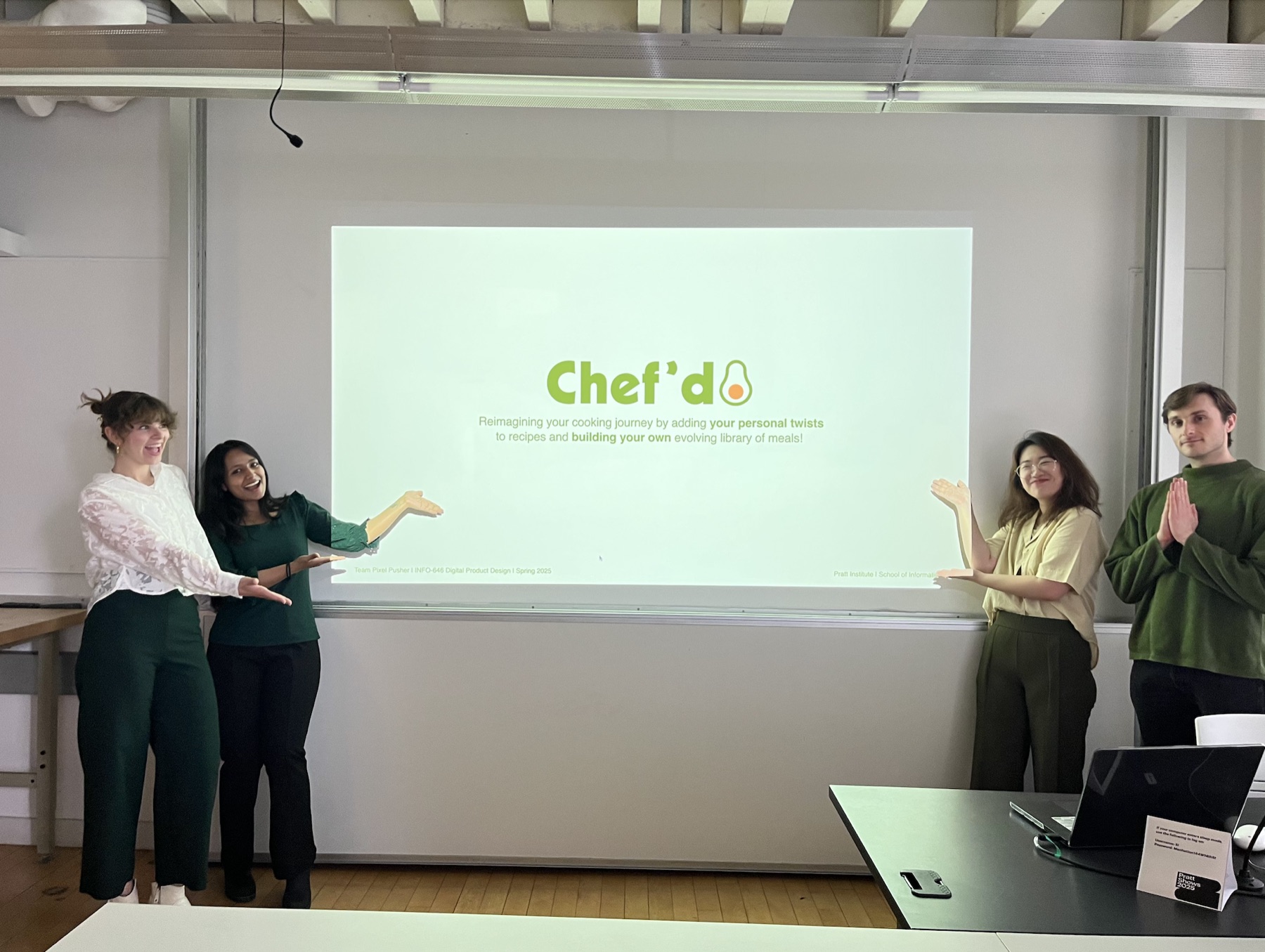 The Chef’d team presenting their final project slide at Pratt Institute.