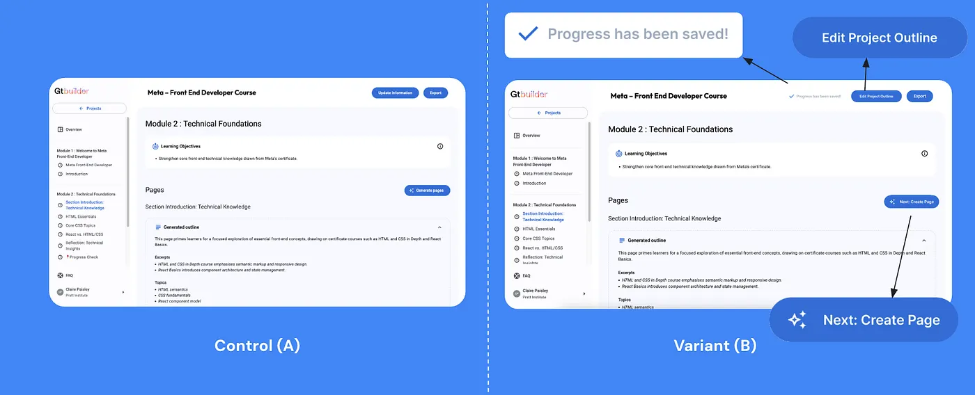 Proposed A/B test comparing the current and redesigned interface.