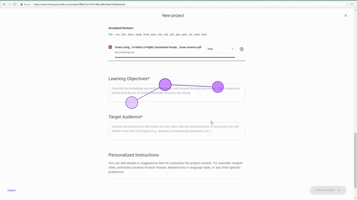 Eye-tracking recording of a participant’s gaze moving between the Description and Learning Objectives fields.