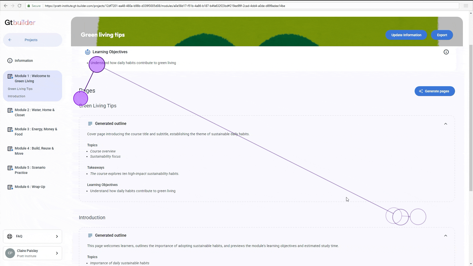 Eye-tracking recording showing a participant's gaze searching the screen before generating a page