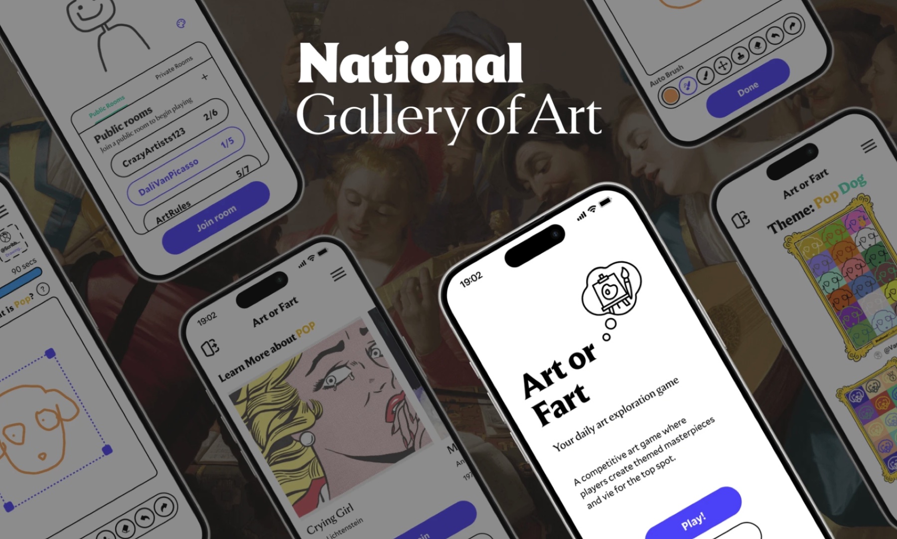 National Gallery of Art Art or Fart game shown across phone screens