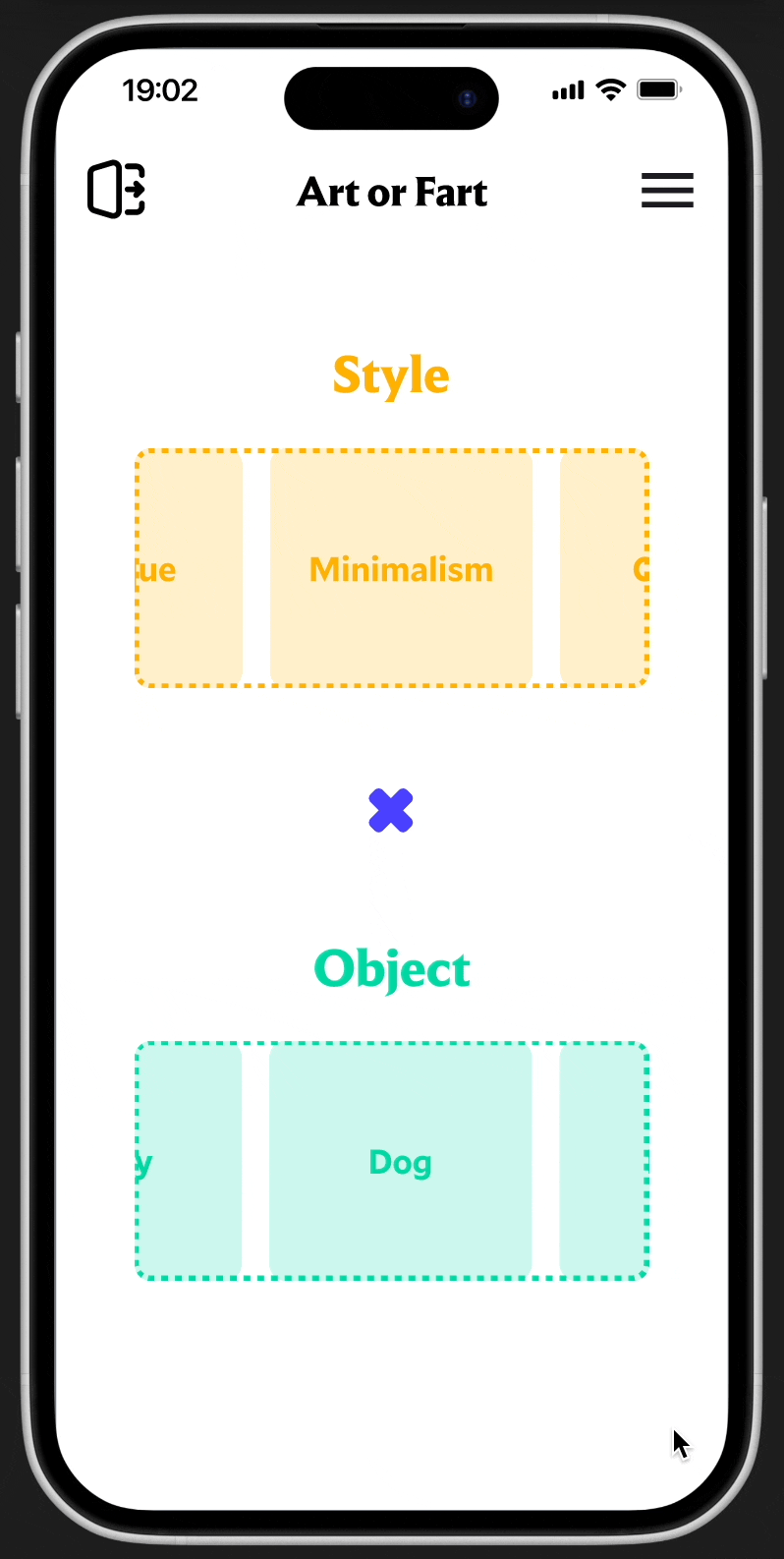 Animated theme carousel shuffling through style and object combinations